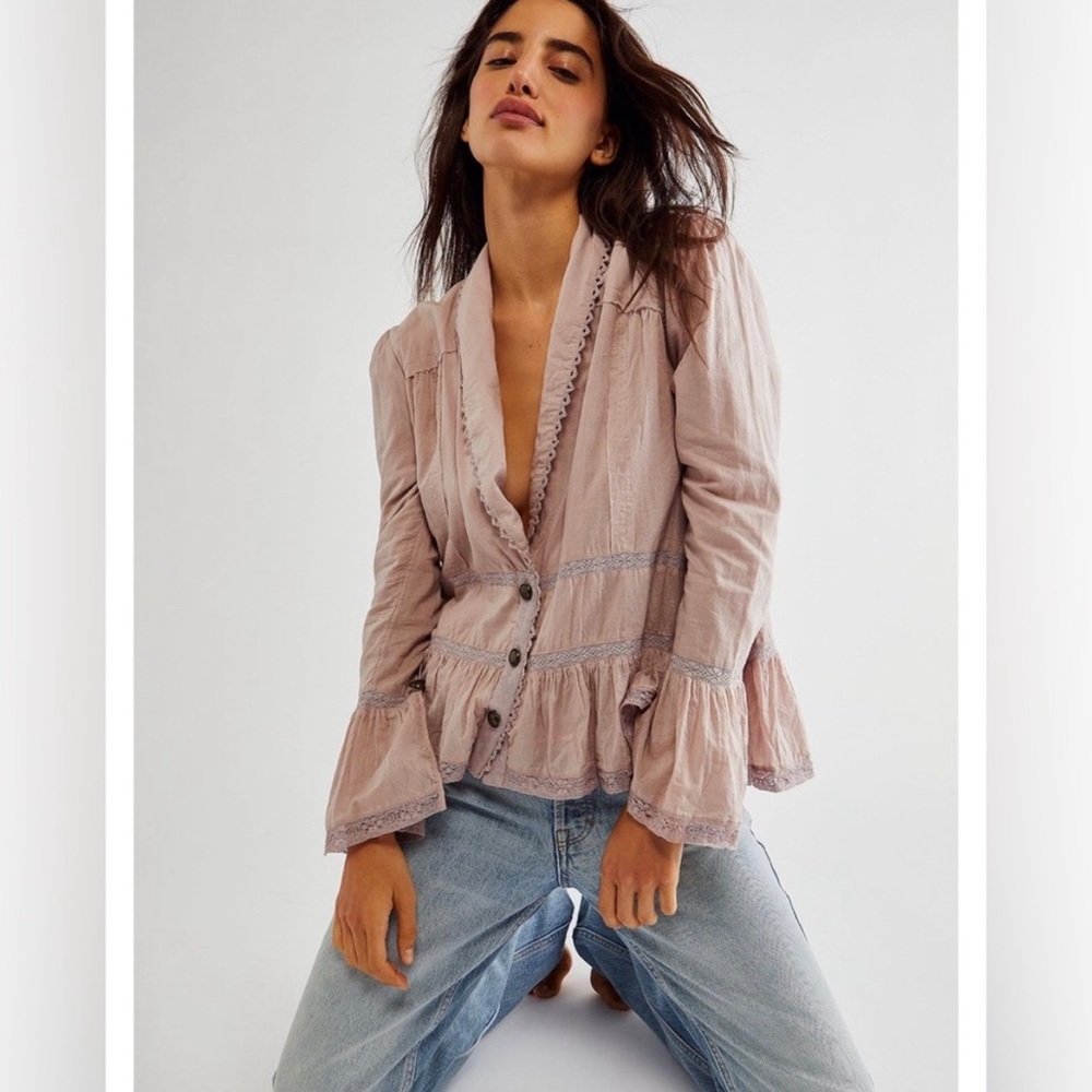 Free People Selma Tiered Bed Jacket Pink NWOT